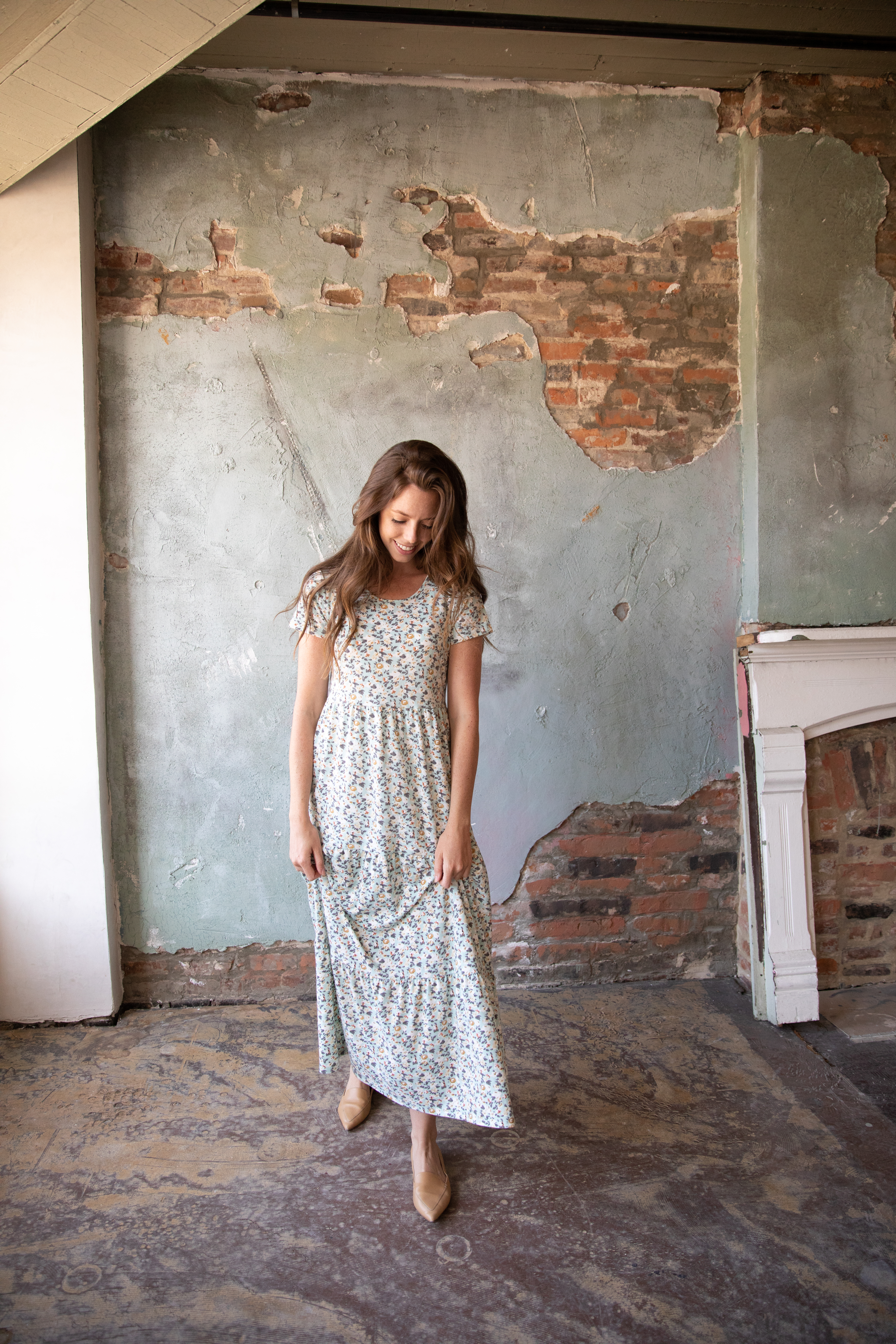 Woman in Floral Maxi Dress