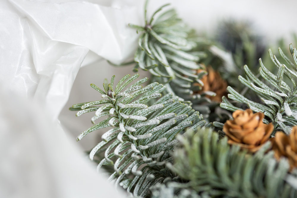 Close up of a homemade wreath