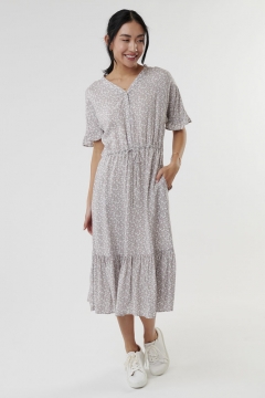 womens gray dolman sleeve drawstring waist dress