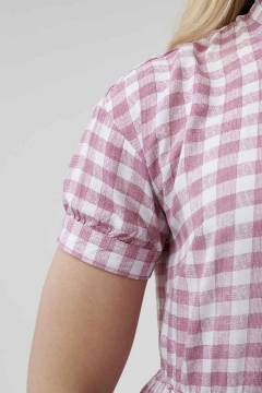 womens red and white short puff sleeve dress