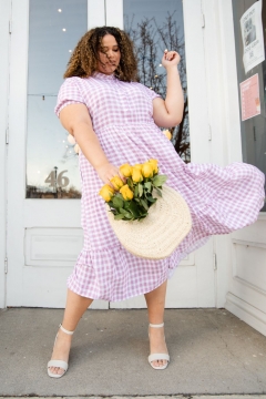 womens red and white short puff sleeve dress