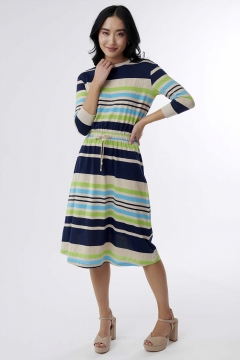 3/4 Sleeve Drawstring Waist Dress