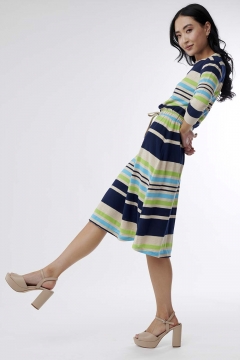 3/4 Sleeve Drawstring Waist Dress