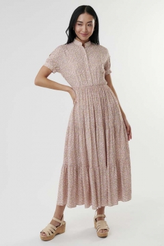 Mandarin Neck Puff Sleeve Dress