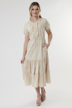 Ruffle Placket Puff Sleeve Dress
