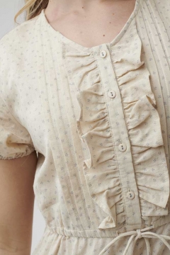 Ruffle Placket Puff Sleeve Dress