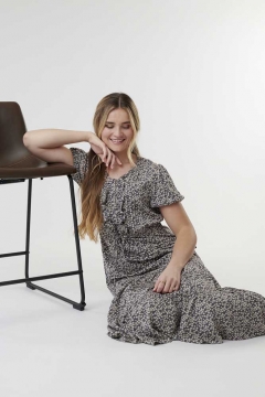 Ruffle Placket Puff Sleeve Dress