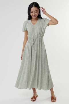 V Neck Butterfly Sleeve Tie Waist Dress