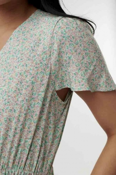 V Neck Butterfly Sleeve Tie Waist Dress