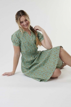 Elastic Waist Puff Sleeve Dress