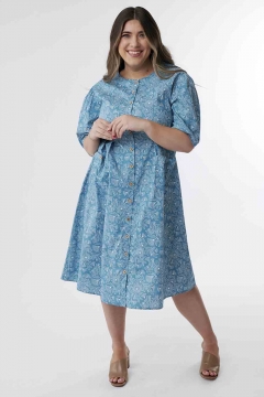 womens blue pleated patch pocket dress