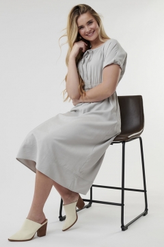womens gray elastic waist dolman sleeve dress