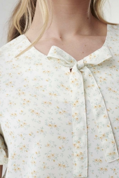 Neck Tie Ruffle Sleeve Top