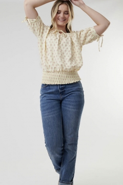 Shirred Waist Tie Sleeve Top