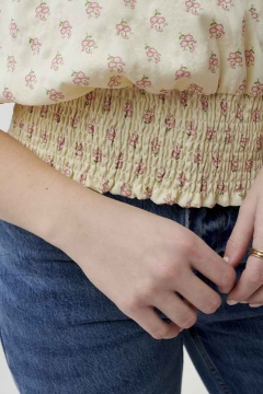 Shirred Waist Tie Sleeve Top