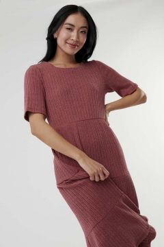 womens red knit square neck tiered skirt dress