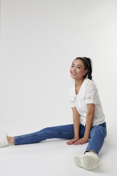 Top Oversized Collar Eyelet Button Down