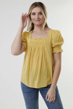 Top Square Neck Shirring Puff Sleeve