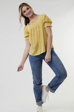 Top Square Neck Shirring Puff Sleeve