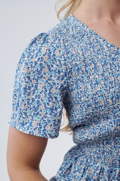 Top Smocked V Neck Short Sleeve