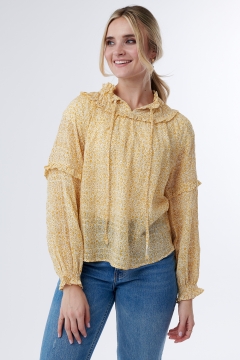 Daisy - Top Ruffle Yoke Long Sleeve Neck Tie