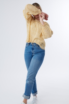 Top Ruffle Yoke Long Sleeve Neck Tie