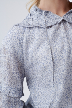 Top Ruffle Yoke Long Sleeve Neck Tie