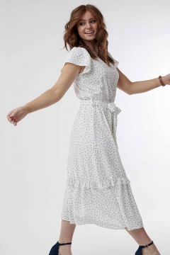 Dress V Neck Flutter Sleeve Ruffle Skirt