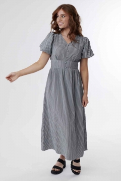 Juliette - Dress V Neck Puff Sleeve Button