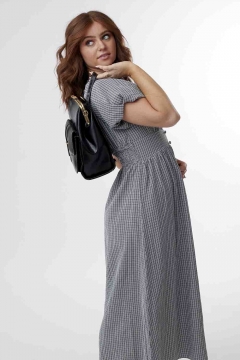 Dress V Neck Puff Sleeve Button