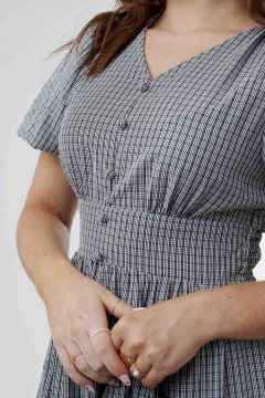 Dress V Neck Puff Sleeve Button