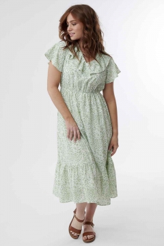Dress Ruffle V Neck Short Sleeve