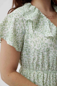 Dress Ruffle V Neck Short Sleeve