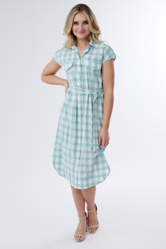 Dress Button Up Collar Waist Tie