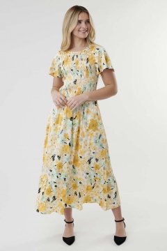 Dress Smocked Bodice Flutter Sleeve