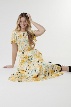 Dress Smocked Bodice Flutter Sleeve