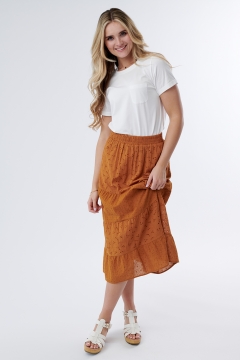 Skirt Eyelet Tiered Midi