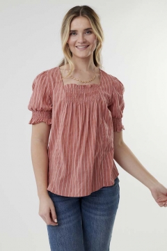 Top Square Neck Shirring Puff Sleeve