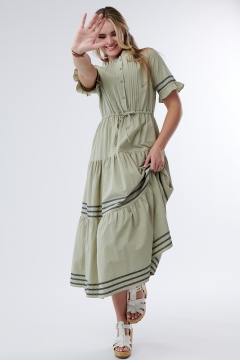 Dress Pin Tuck Top Drawstring Waist