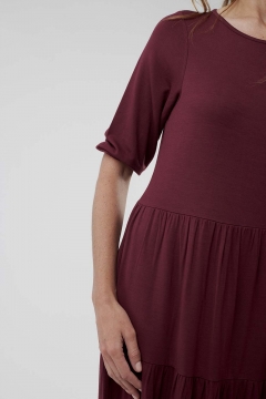 Womens red 3/4 sleeve layered ruffles modest dress