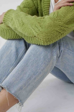 womens green chunky knit cardigan top