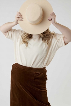 womens brown corduroy back slit skirt