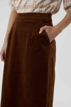 womens brown corduroy back slit skirt