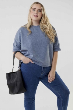womens blue cuffed dolman sleeve top