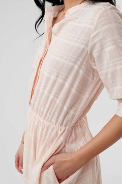womens pink hidden placket accordion skirt modest dress