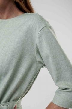 Womens gray drop shoulder 3/4 sleeve pencil modest dress