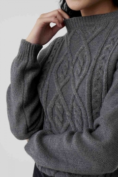 womens gray drop shoulder cable sweater top