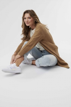 womens tan long chunky knit cardigan top