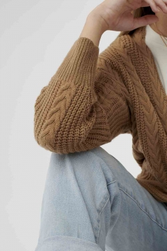 womens tan long chunky knit cardigan top