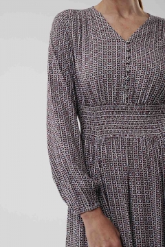 Womens brown long sleeve smocking waist modest dress